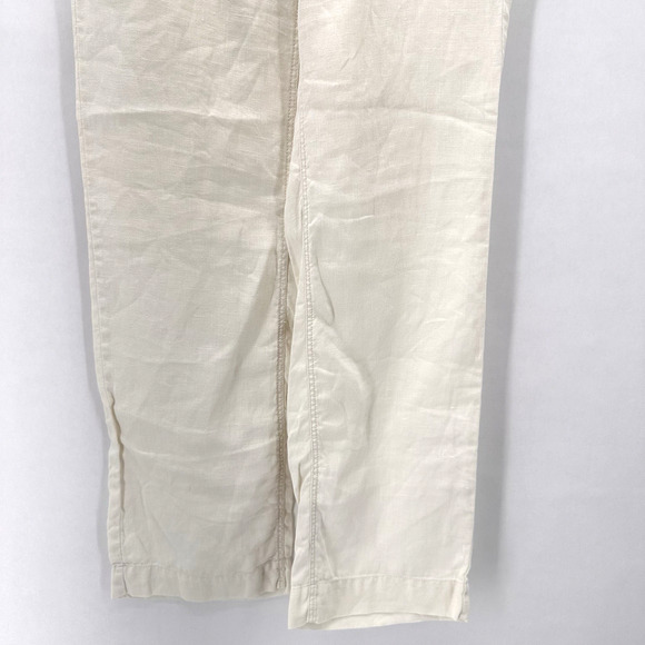 G1 Goods Linen Pants Womens 6 Ivory Straight Leg Yacht Old Money Coastal Preppy - Picture 6 of 11